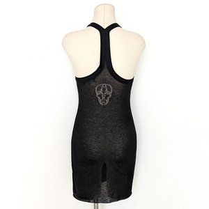 Thomas Wylde Black Semi Sheer Racerback Rhinestone Skull Mini Dress Tunic